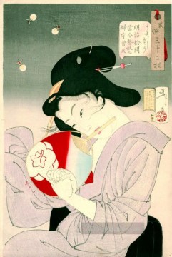 Erfreut über den Auftritt einer Geisha heute während der Meiji Ära Tsukioka Yoshitoshi schöne Frauen Ölgemälde